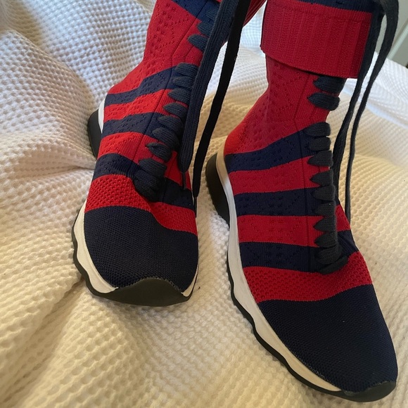 Fendi Red and Navy Knit High-Top Sneakers - Picture 4 of 5